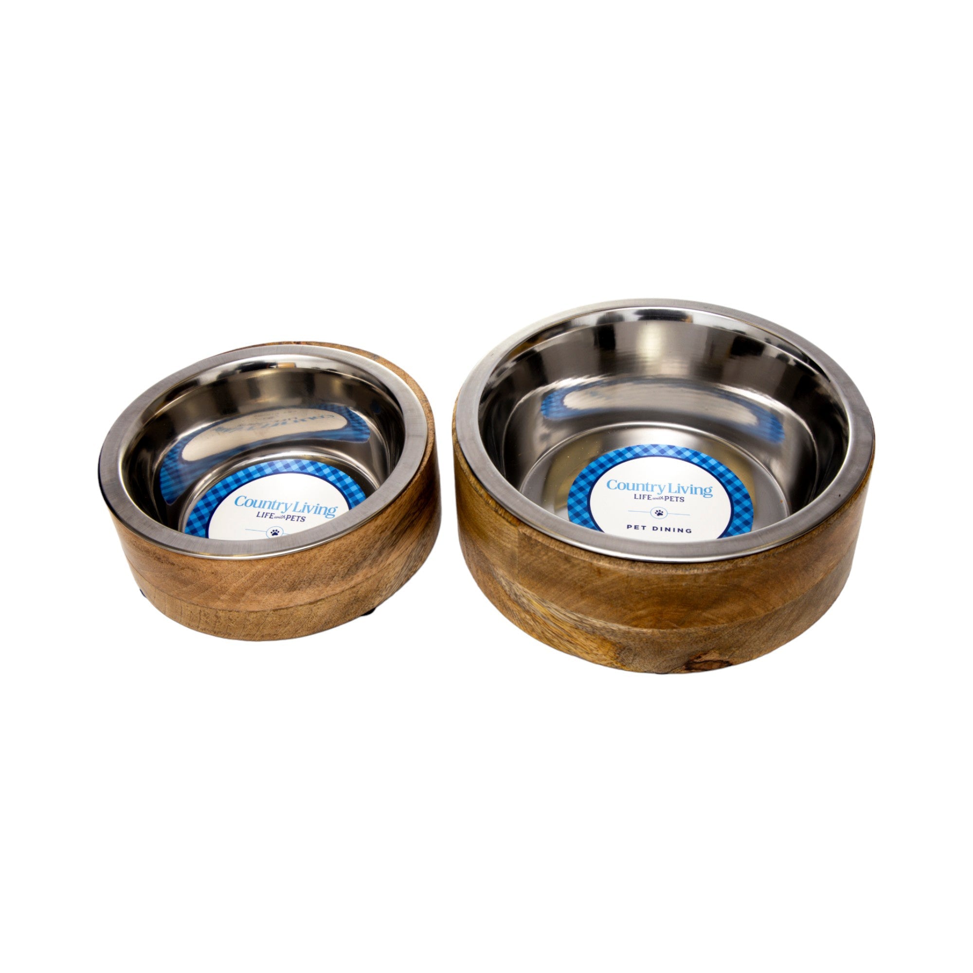 Country Living Stainless Steel Dog Bowl with Cylindrical Mango Wood Holder by American Pet Supplies