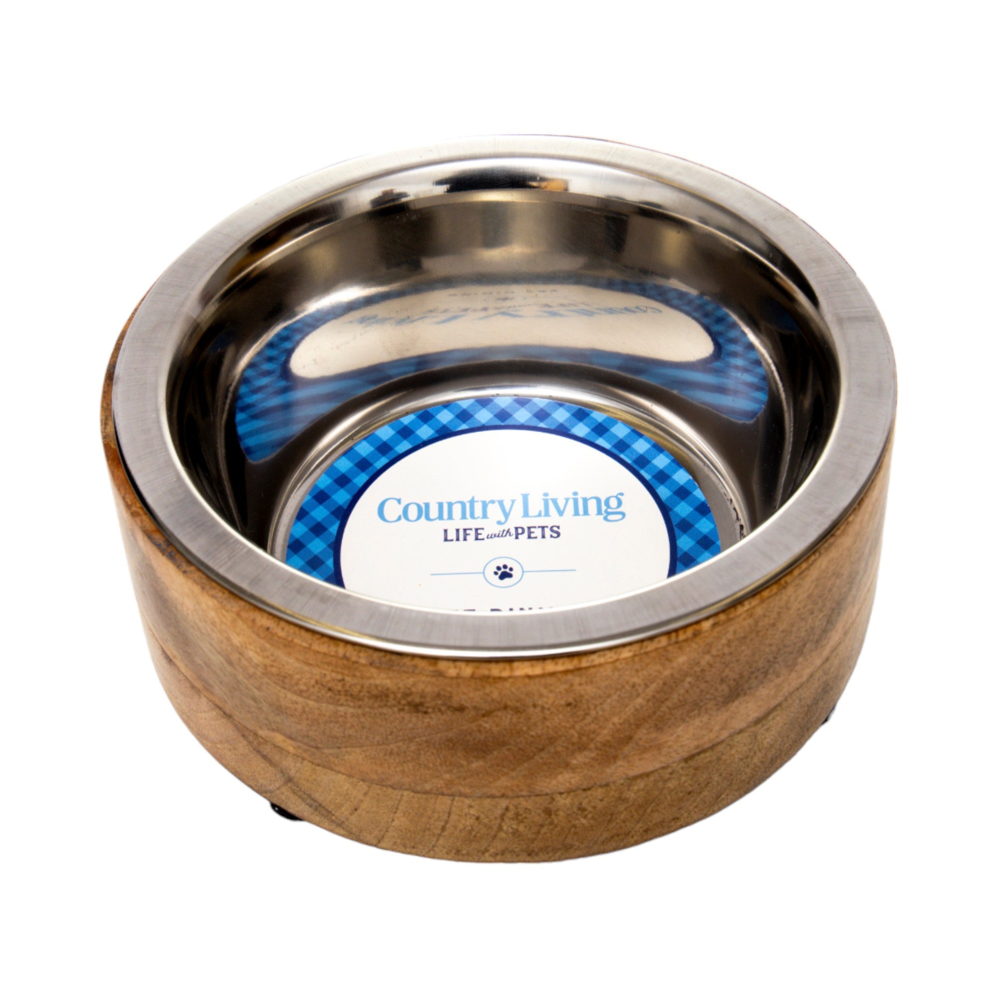 Country Living Stainless Steel Dog Bowl with Cylindrical Mango Wood Holder by American Pet Supplies