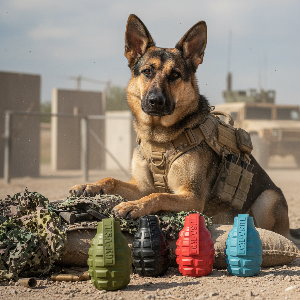 USA-K9 Grenade Shaped eDispenser Durable Dog Chew Toy & Treat Dispenser - Army Green by SodaPup/True Dogs, LLC