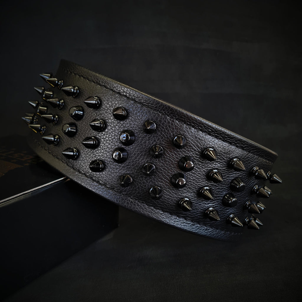 Black ''Crown'' soft leather dog collar by Bestia Dog Gear