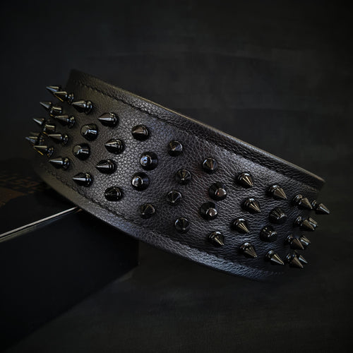 Black ''Crown'' soft leather dog collar by Bestia Dog Gear