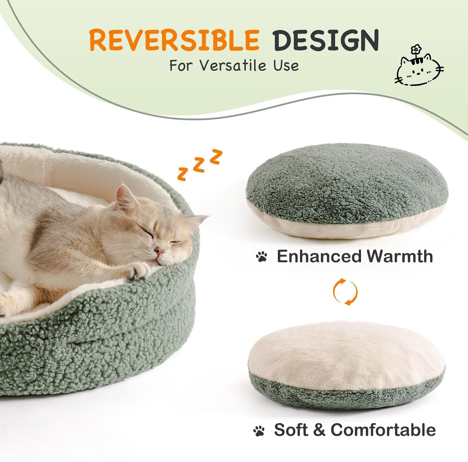 Mewoo Washable Pet Bed For Cats & Small Dogs - 23x23x7 Inch Round Orthopedic Bed With Non-Slip Bottom.