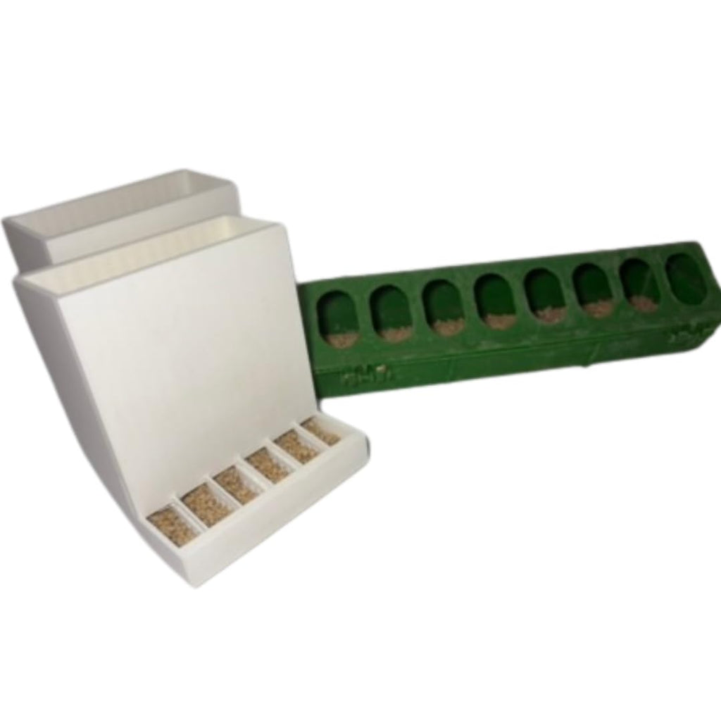 Front-Slot Quail Feeder Pair, Adjustable Spill-Resistant Design, for Hatching Time Chimuka Cage Systems, Made in USA by Quailz.com by Undique LLC