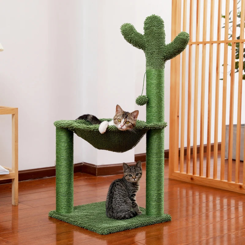 Cute Cactus Cat Tree With Toy Ball Scratching Post
