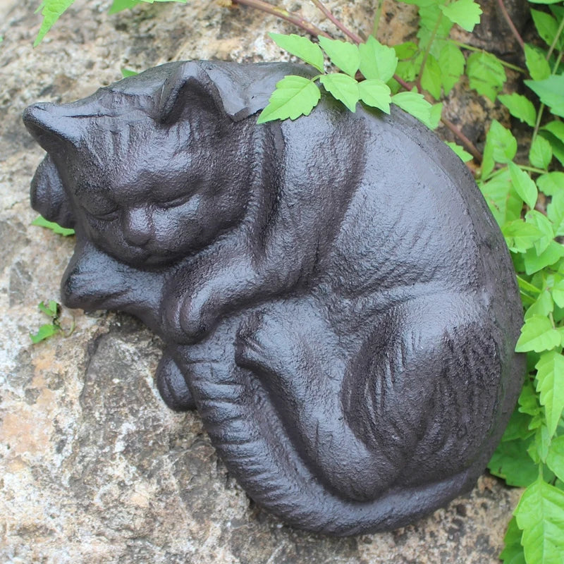 Antique Black Cast Iron Sleeping Cat Statue by Love My Pet