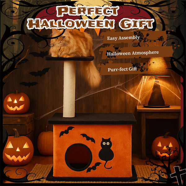 Halloween Cat Tree,  For Indoor Cats, Large Platform, Sisal Scratching Post,