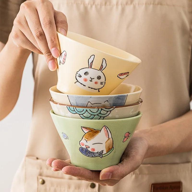 Cartoon Cat Ceramic Bowl hand-painted by Love My Pet