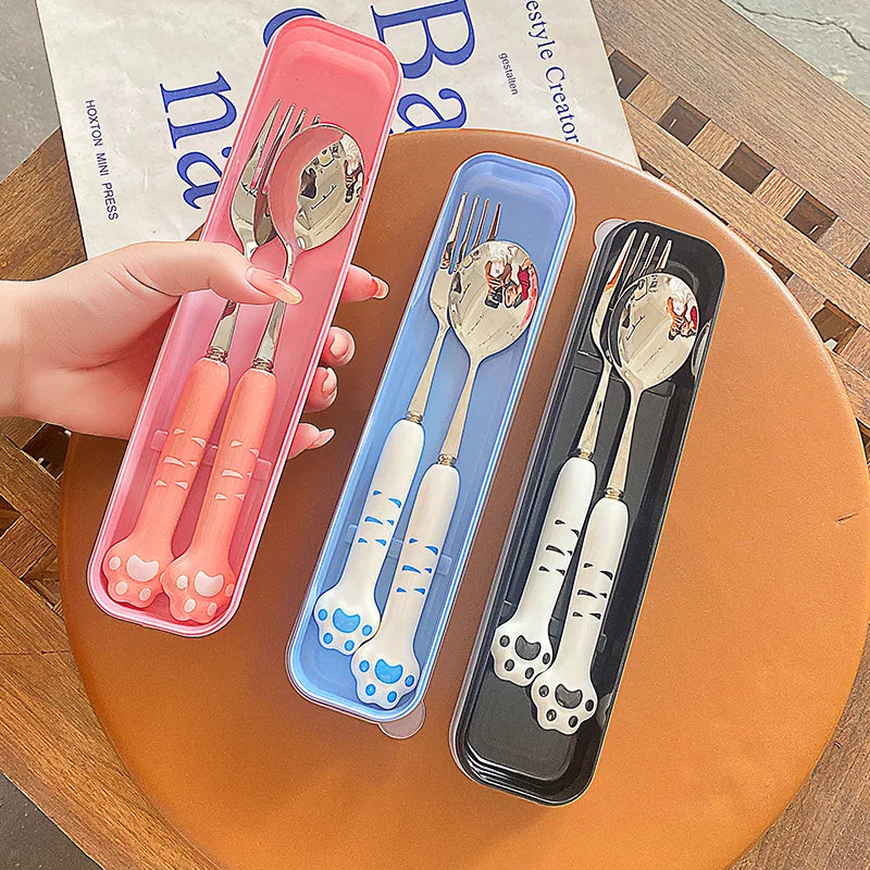 Stainless Steel Cute Cat Claw Ceramic Spoon and Fork by Love My Pet