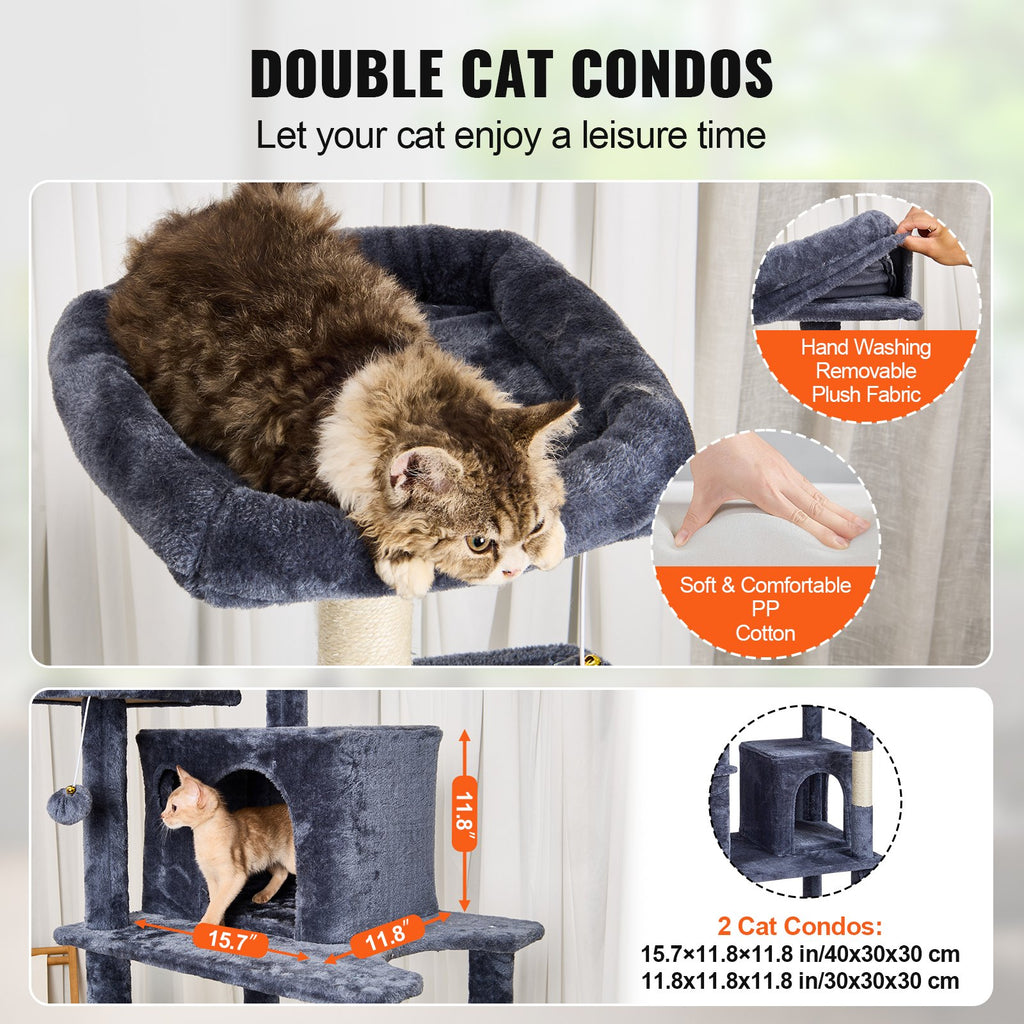 Cat Tree Cat Tower with Cat Condos Sisal Scratching Post Dark Grey by VetsPetStore