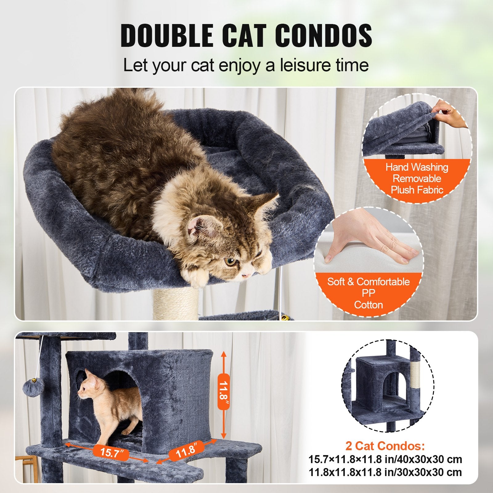 Cat Tree Cat Tower with Cat Condos Sisal Scratching Post Dark Grey by VetsPetStore