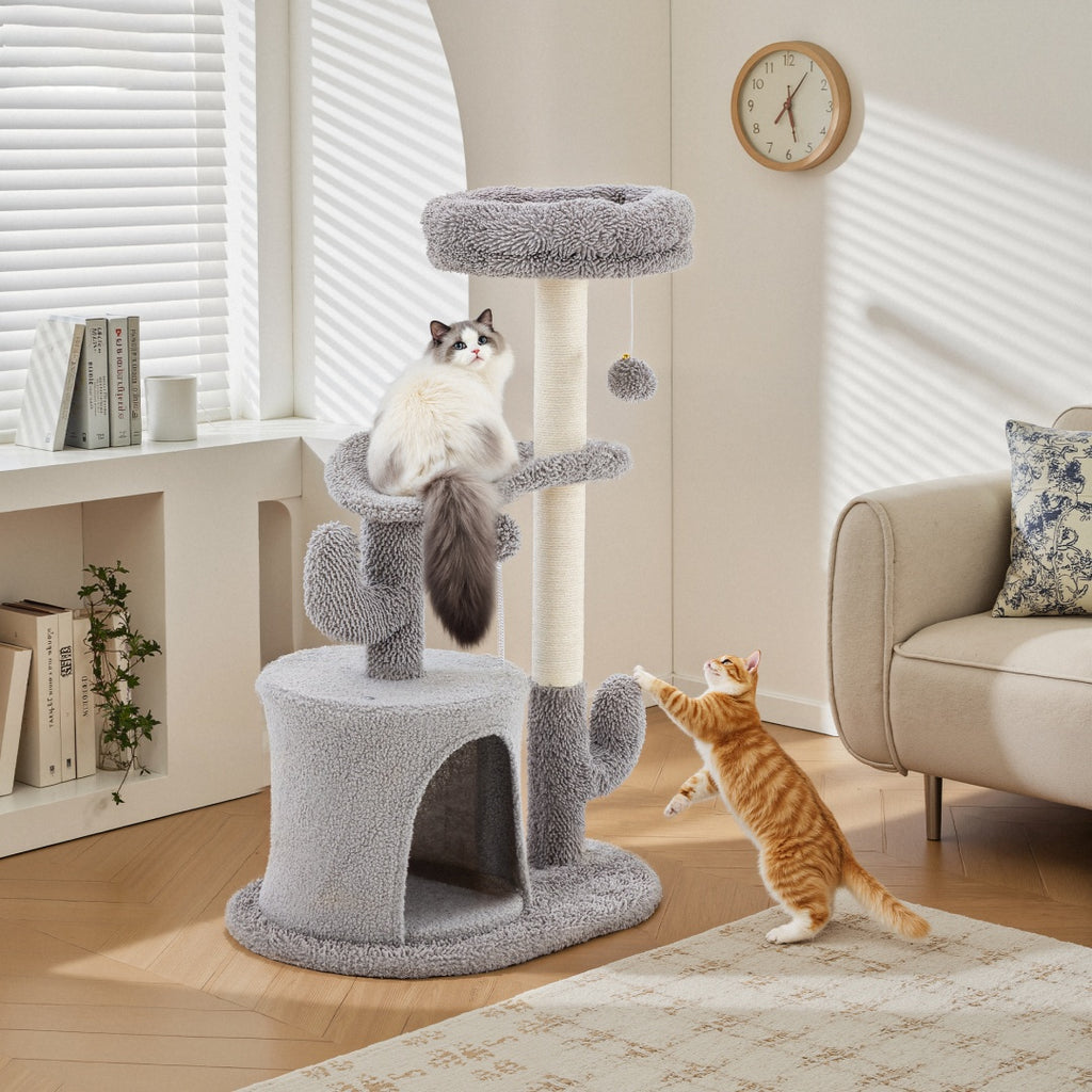 Small Cat Tree Tower, 33 Cat Scratching Post With Curved Bed by VetsPetStore