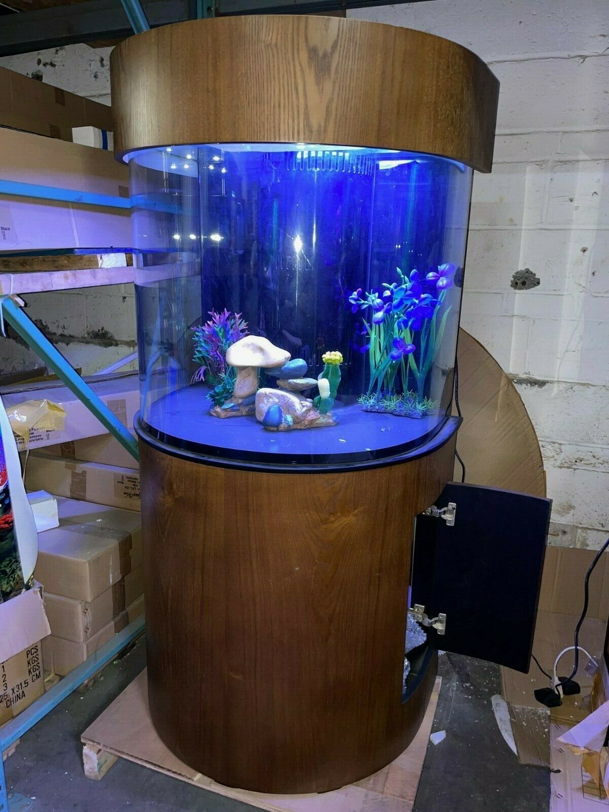 60 Gallon Half Round (Flat Sides) Reef-Ready Aquarium with Stand, Deep Oak by Northeast Aquariums LLC