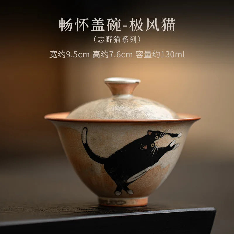Handmade Wood-fired Porcelain Cat Pottery Tea Maker, Cover Bowl by Love My Pet