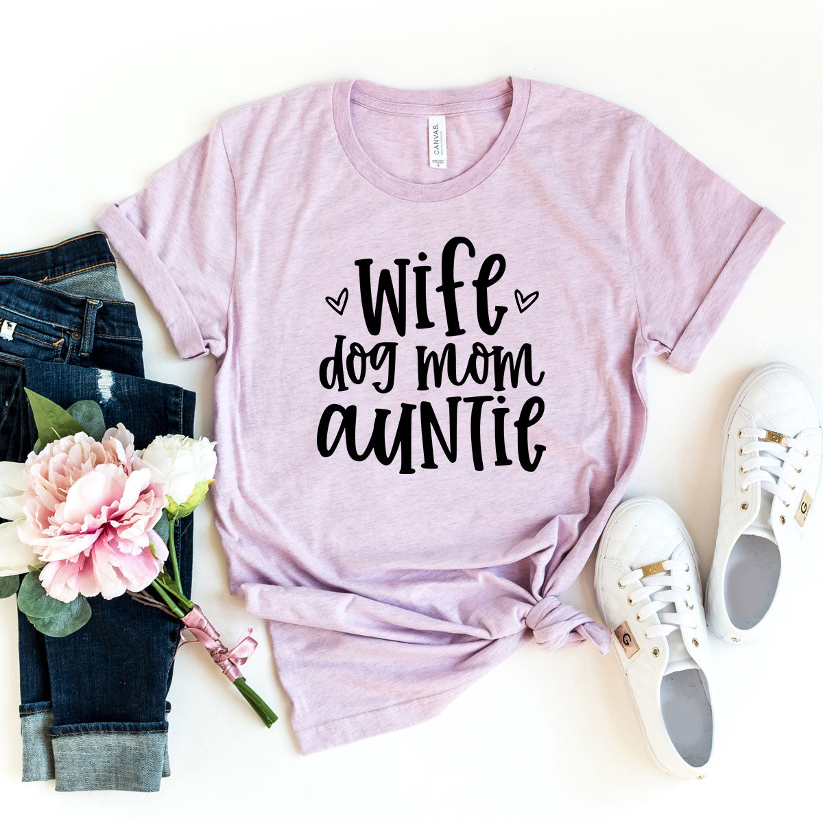 Wife, Dog Mom, Auntie T-Shirt by Furr Baby Gifts