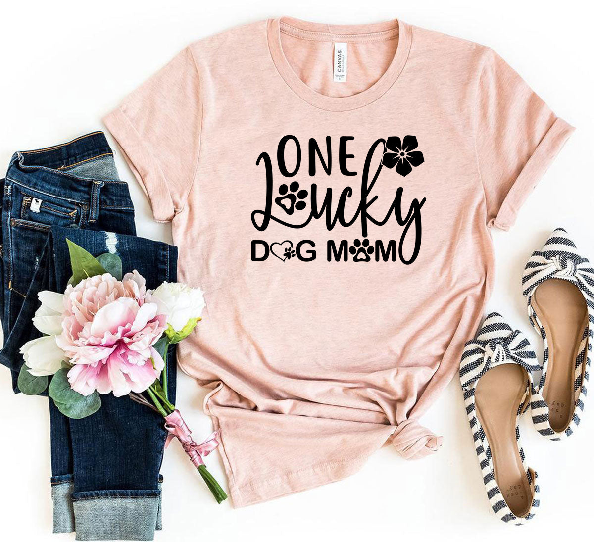 One Lucky Dog Mom T-Shirt by Furr Baby Gifts