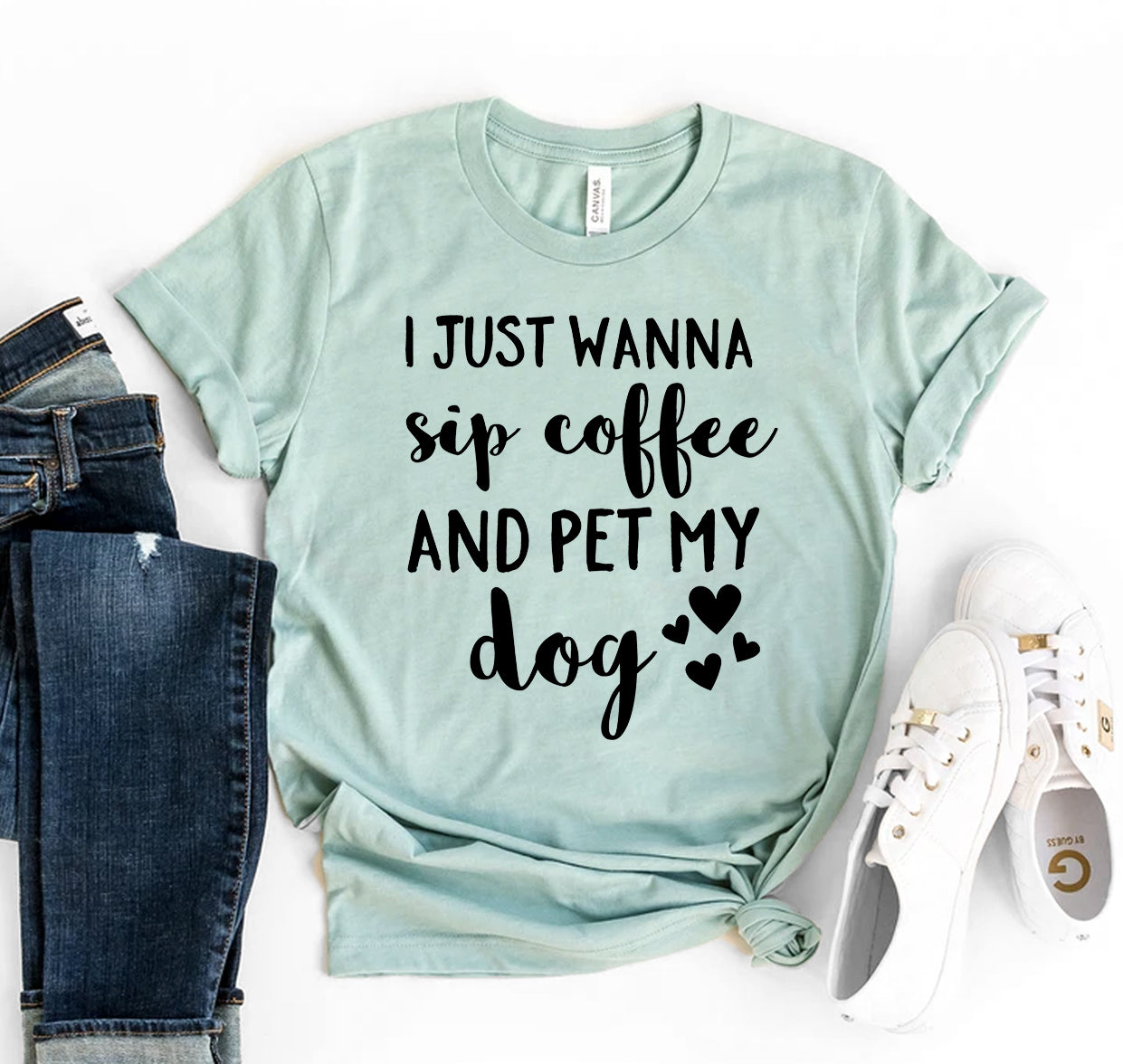 I Just Want To Sip Coffee And Pet My Dog T-Shirt by Furr Baby Gifts