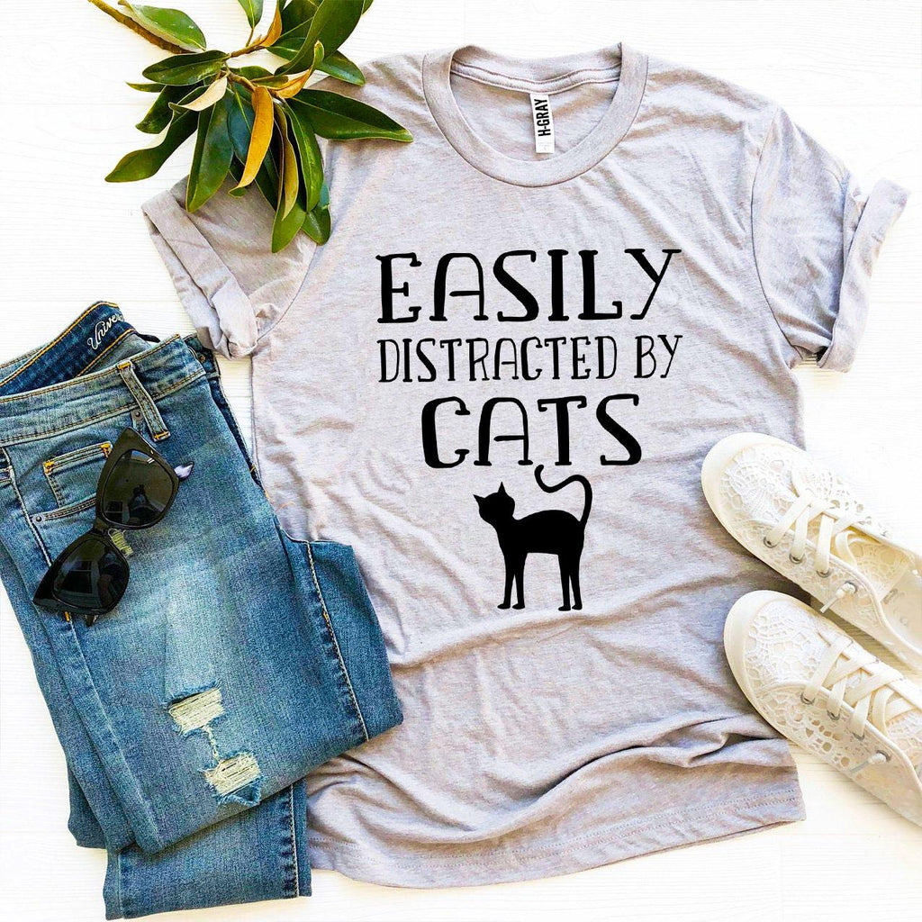 Easily Distracted By Cats T-Shirt by Furr Baby Gifts