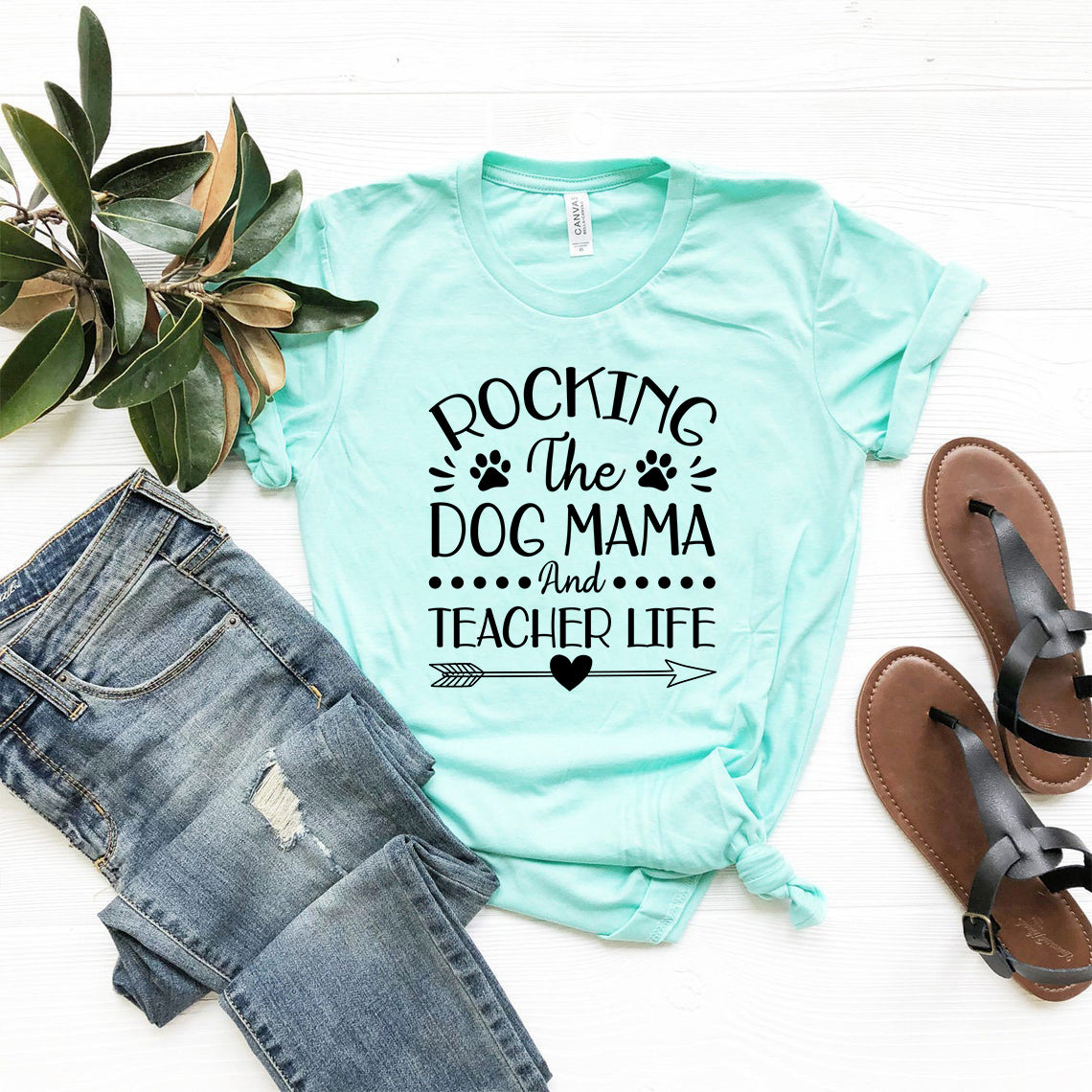 Rocking The Dog Mama And Teacher Life T-Shirt by Furr Baby Gifts