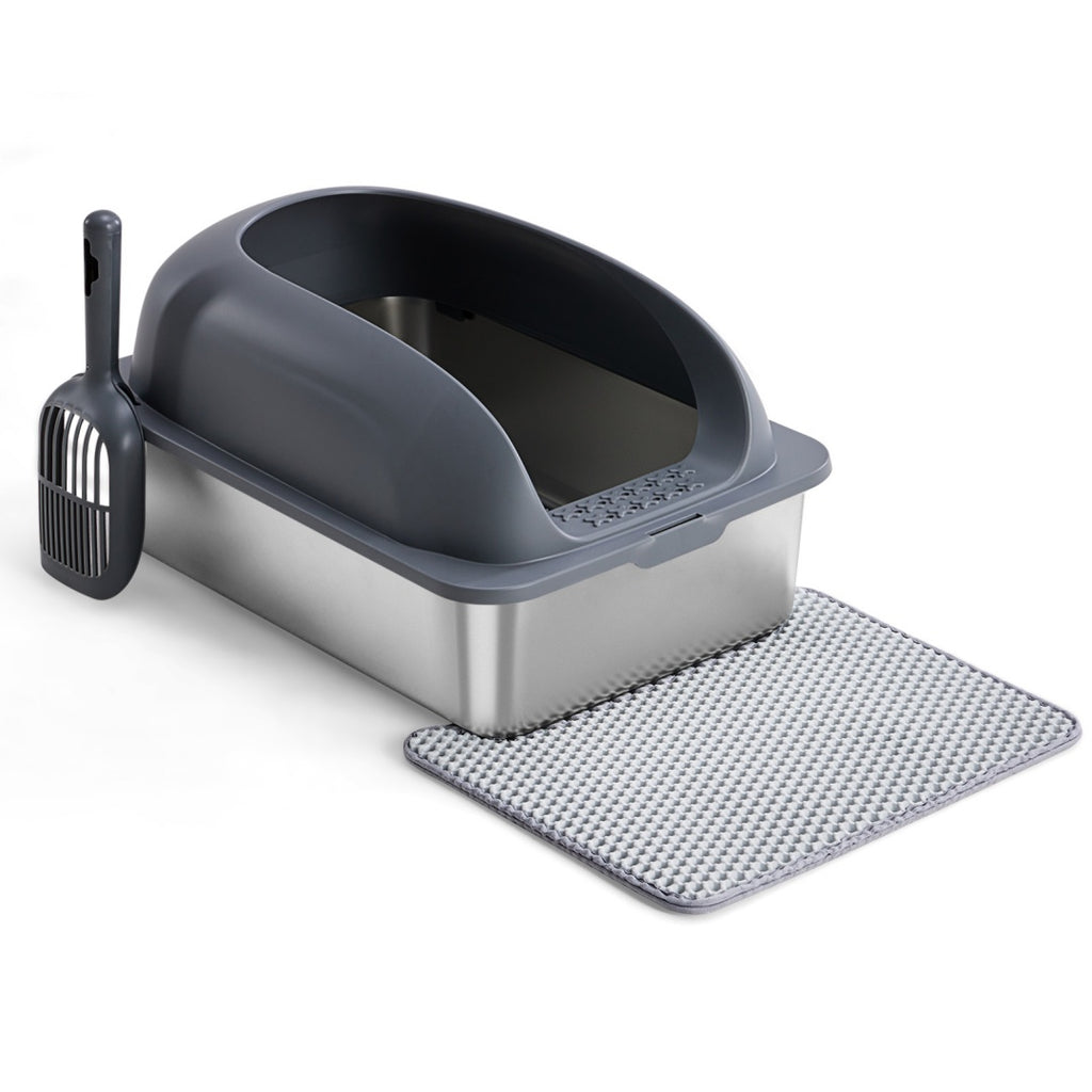 Stainless Steel Cat Litter Box With Lid, Large Cat Litter Box For Big Cats, Scoop And Mat Included by VetsPetStore