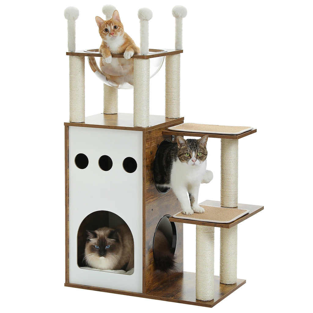 Modern Wood Cat Tree And Heavy Duty Scratch Post by Love My Pet