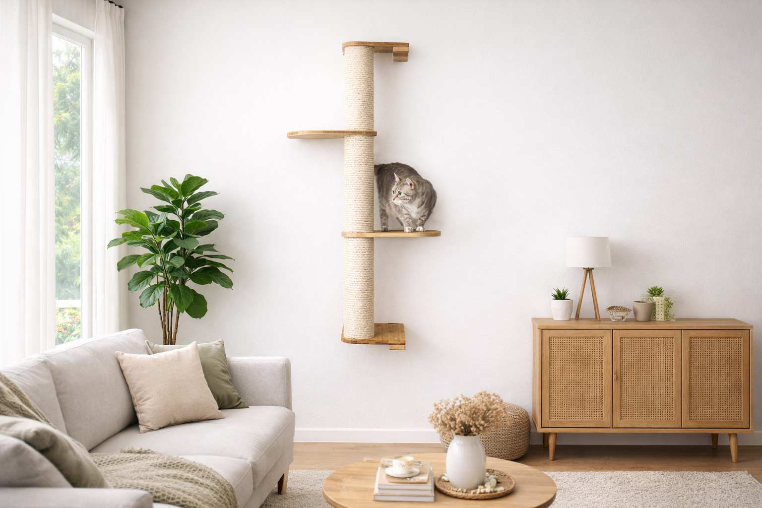 Wall Mounted Cat Climbing Pole - Sisal by Catastrophic Creations
