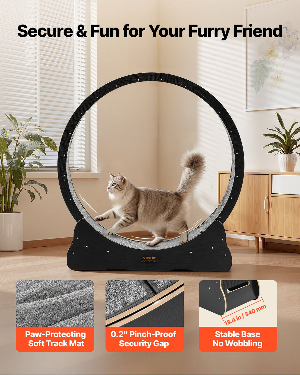 Cat Exercise Wheel, 48 In Wooden Cat Running Wheel For Indoor Cats Up To 28 Lbs, Black by VetsPetStore