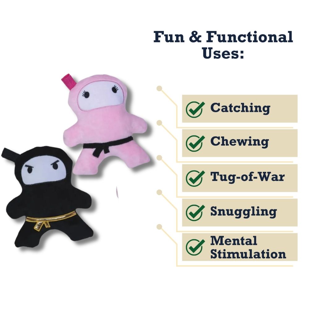 Pink & Black Ninja Love Plush Dog Toy Gift Set – with Squeaker & Crinkle Paper for Fun Play by American Pet Supplies