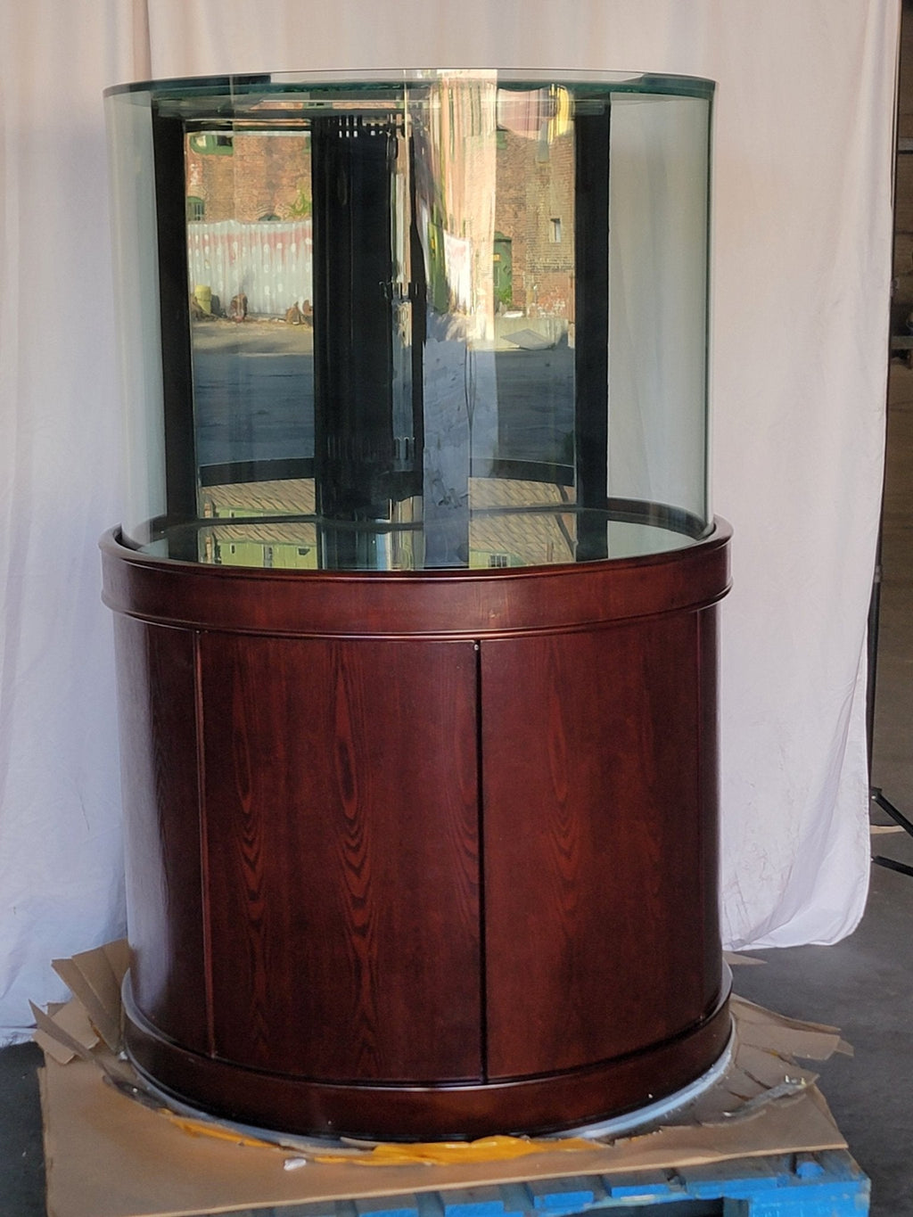 Display Model 133g 3/4 Cylinder Round Glass Reef-Ready Aquarium + Sump in Rose Cherry Furniture by AQUA VIM
