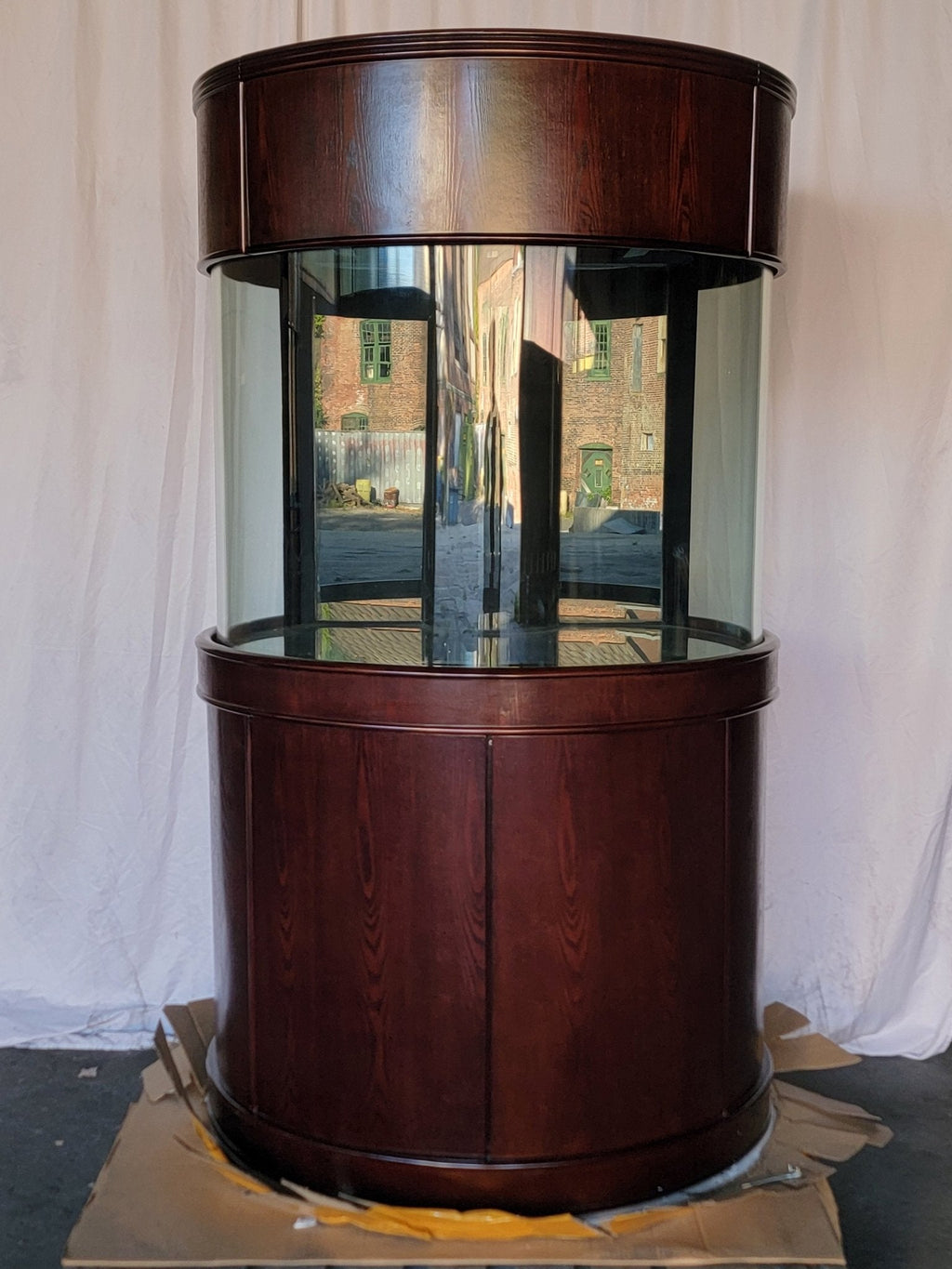 Display Model 133g 3/4 Cylinder Round Glass Reef-Ready Aquarium + Sump in Rose Cherry Furniture by AQUA VIM