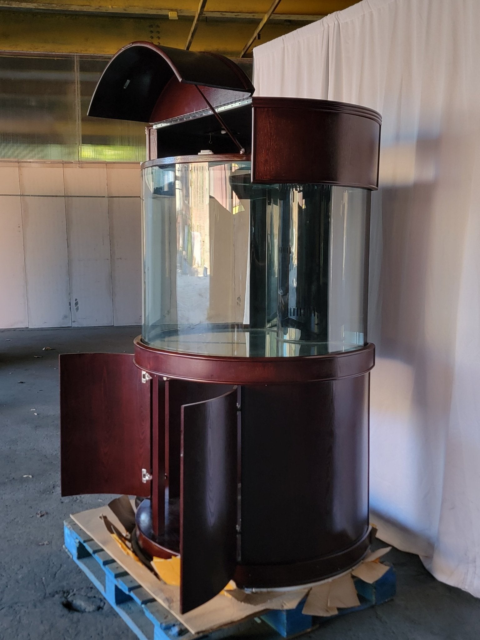 Display Model 133g 3/4 Cylinder Round Glass Reef-Ready Aquarium + Sump in Rose Cherry Furniture by AQUA VIM