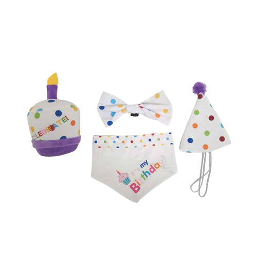 4-Piece Dog Birthday Kit – Celebrate in Style with Bandana, Hat, Bow Tie & Plush Toy by American Pet Supplies