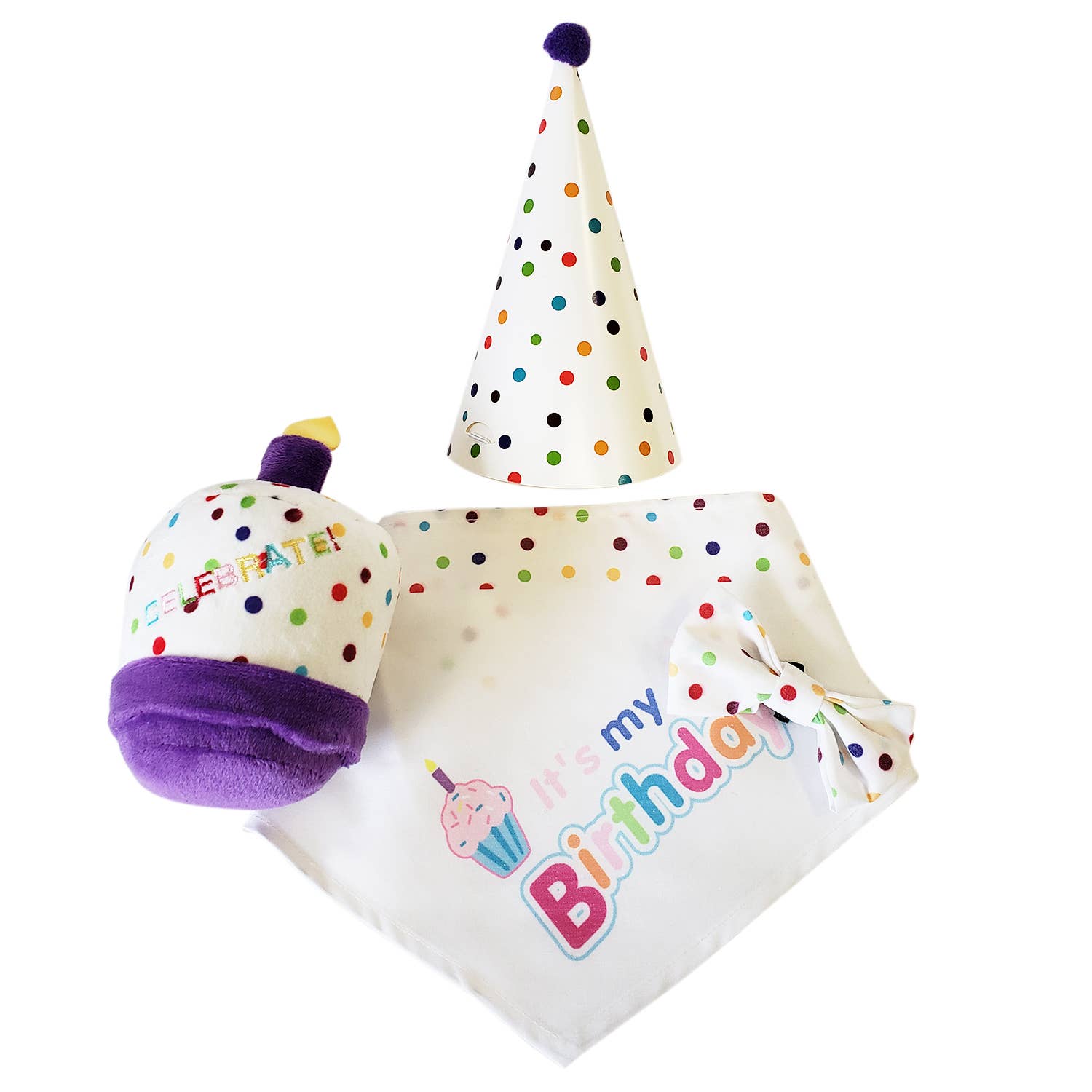 4-Piece Dog Birthday Kit – Celebrate in Style with Bandana, Hat, Bow Tie & Plush Toy by American Pet Supplies
