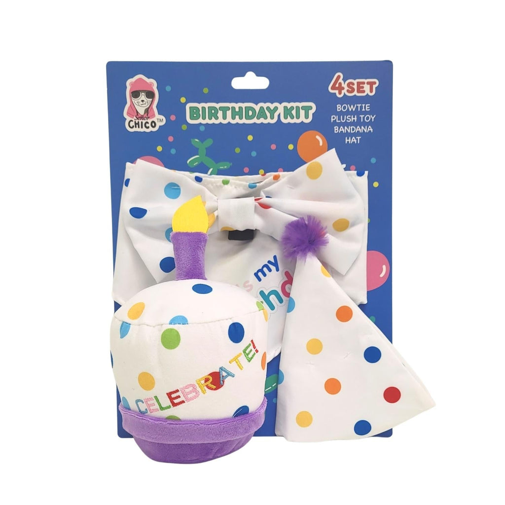 4-Piece Dog Birthday Kit – Celebrate in Style with Bandana, Hat, Bow Tie & Plush Toy by American Pet Supplies