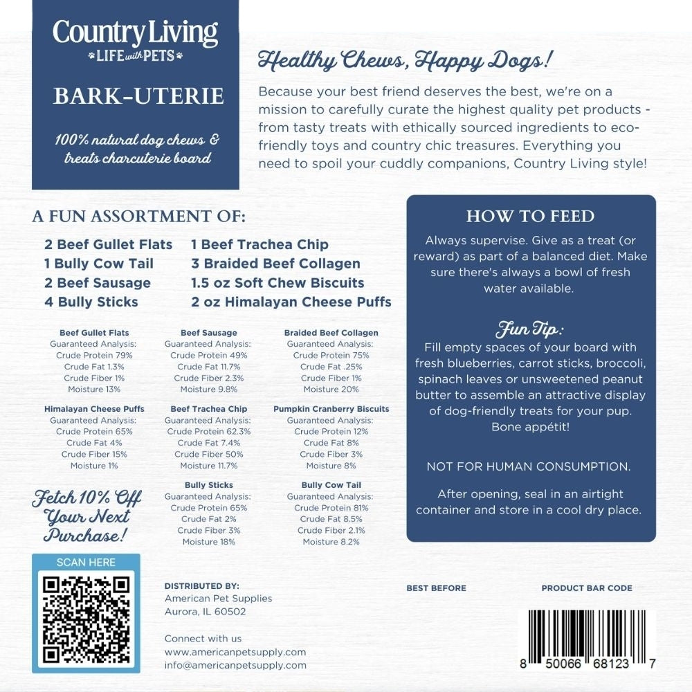 Country Living Bark-Uterie Board – Charcuterie-Inspired Natural Dog Treats Variety | Single-Ingredient, High-Protein, Grain-Free | All Breeds & Sizes by American Pet Supplies
