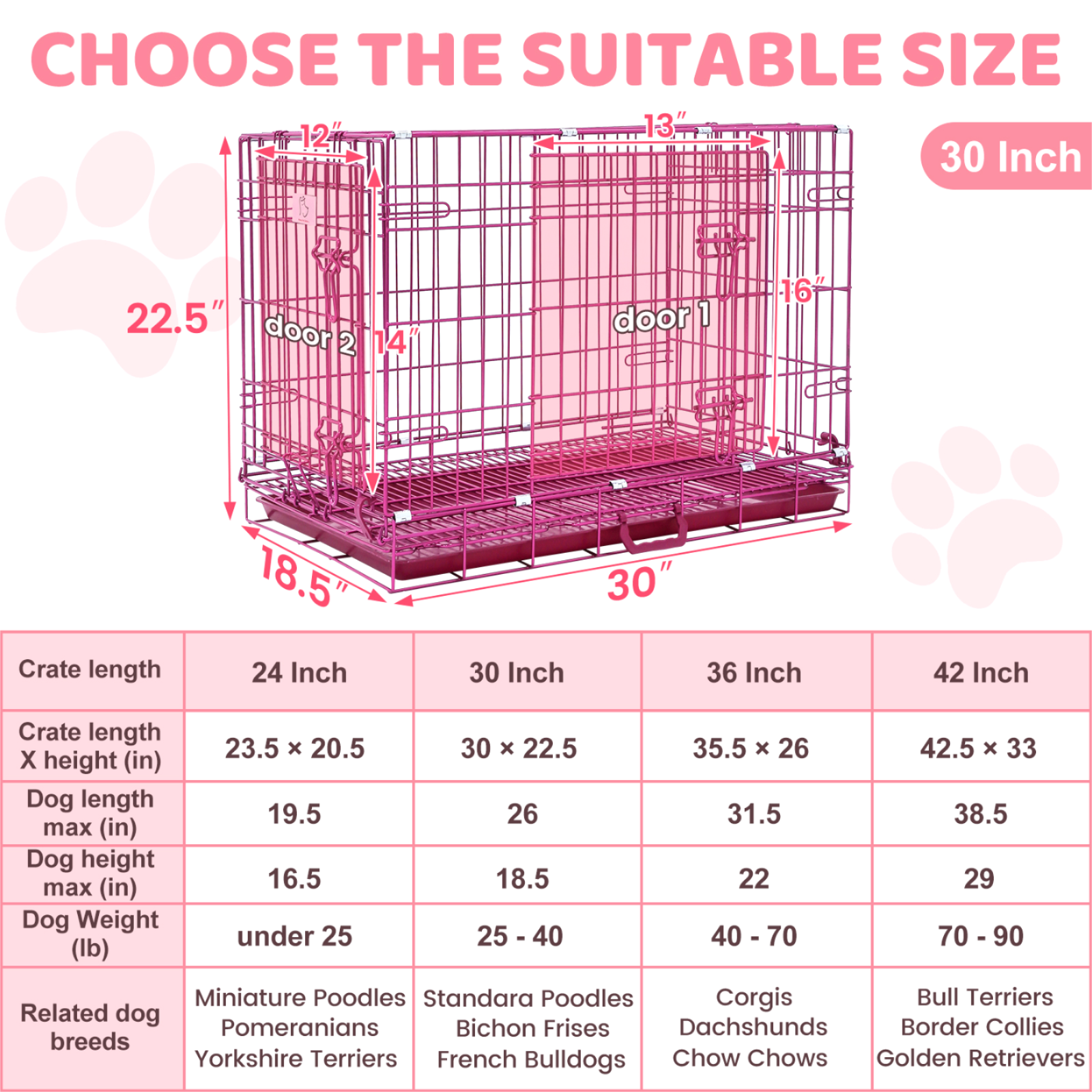 24-42" Collapsible Pink Dog Crate RED24-42 by Homey Pet Official