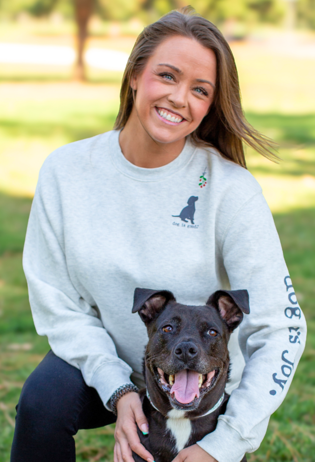 Crew Neck Fleece: Dog is Joy-Mistletoe (Holiday) by Dog is Good