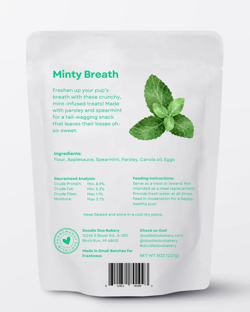 🍃Homemade Dog Treats - Minty Breath Blend Dog Snacks 1/2lb. by Doodle Doo Bakery