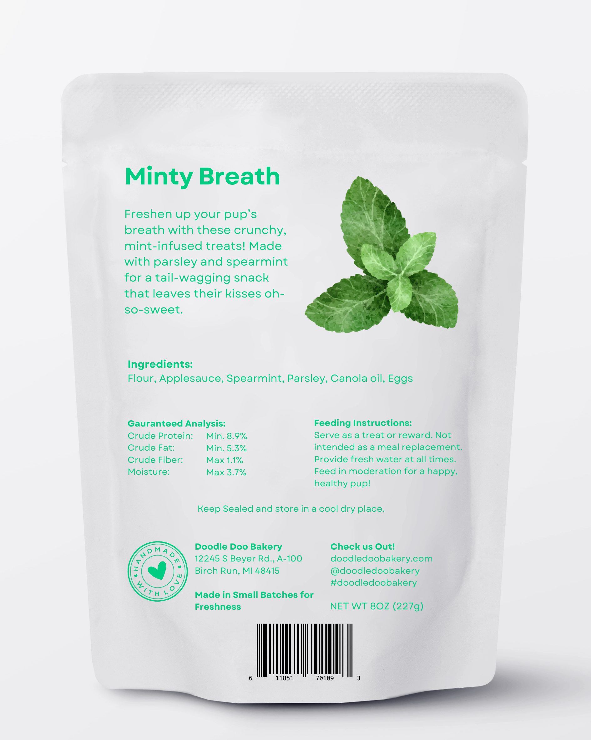 🍃Homemade Dog Treats - Minty Breath Blend Dog Snacks 1/2lb. by Doodle Doo Bakery
