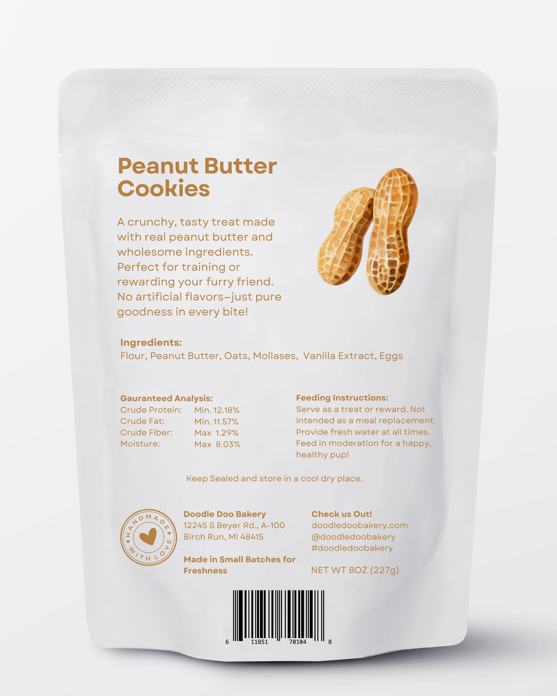 Homemade Dog Treats - 🥜 Peanut Butter Cookies Treat 1/2lb by Doodle Doo Bakery
