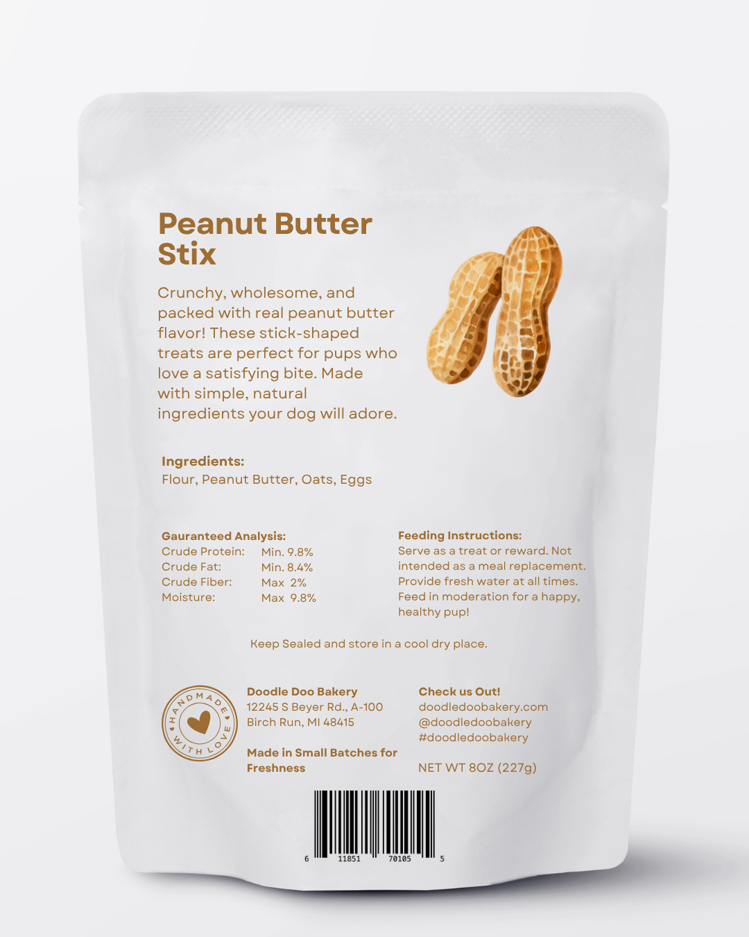 🥜 Homemade Dog Treats - Peanut Butter Stix Treat 1/2lb by Doodle Doo Bakery