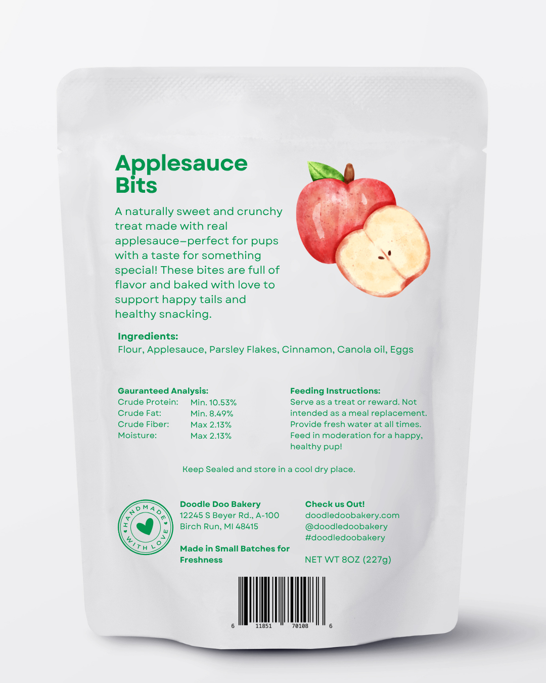 Homemade Dog Treats -🍏 Apple Bits Dog Biscuits 1/2 lb. by Doodle Doo Bakery