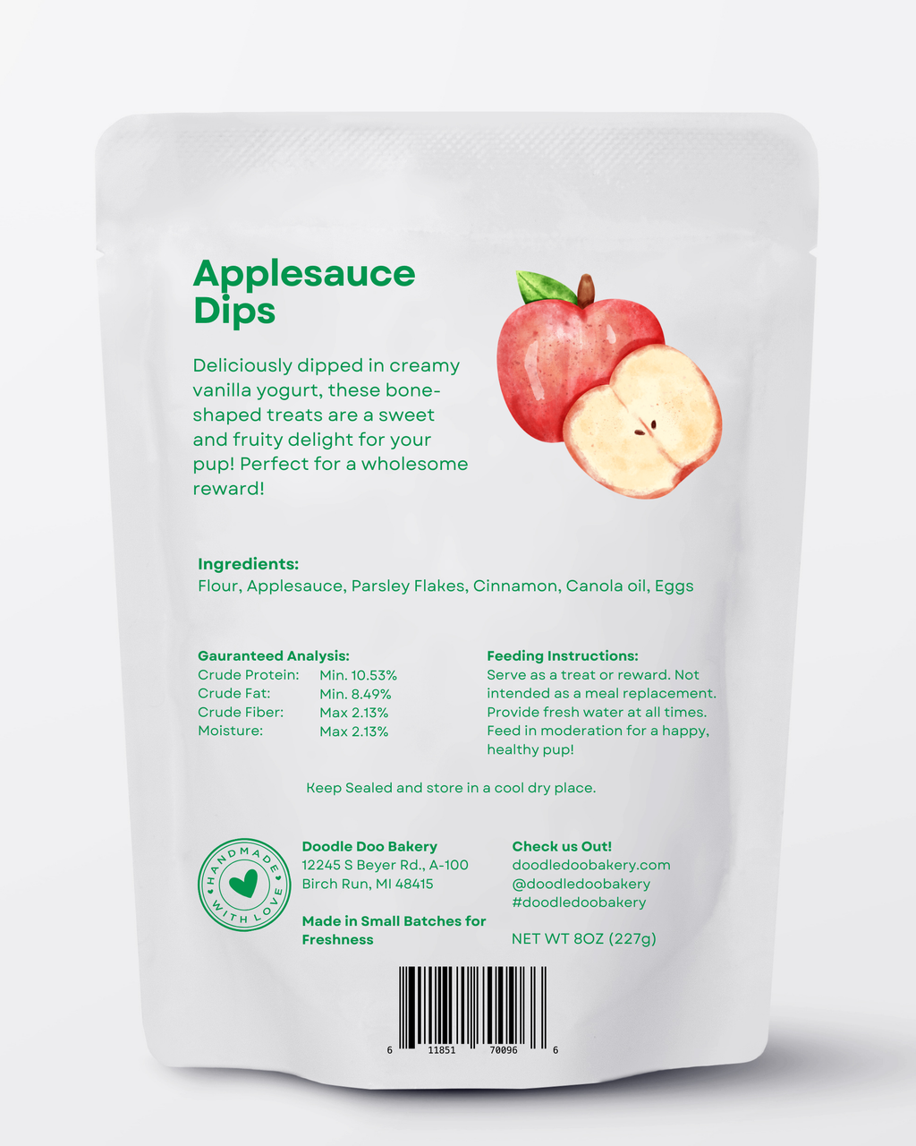 Homemade Dog Treats - 🍏 Applesauce Dips Treat 1/2lb 🍦 by Doodle Doo Bakery
