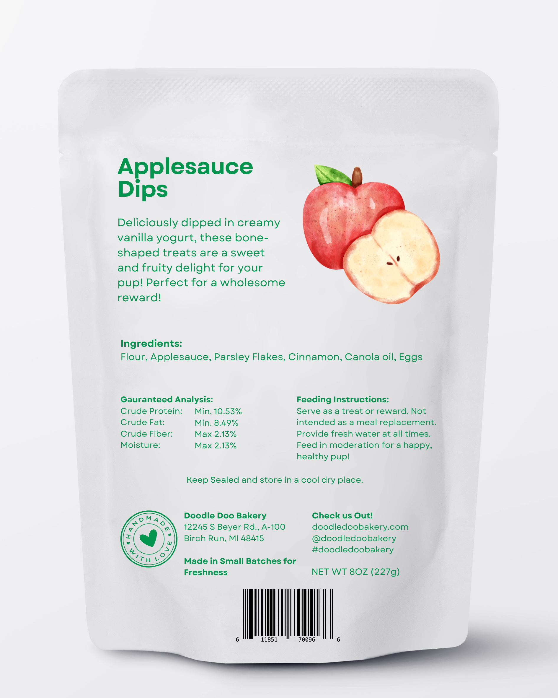 Homemade Dog Treats - 🍏 Applesauce Dips Treat 1/2lb 🍦 by Doodle Doo Bakery