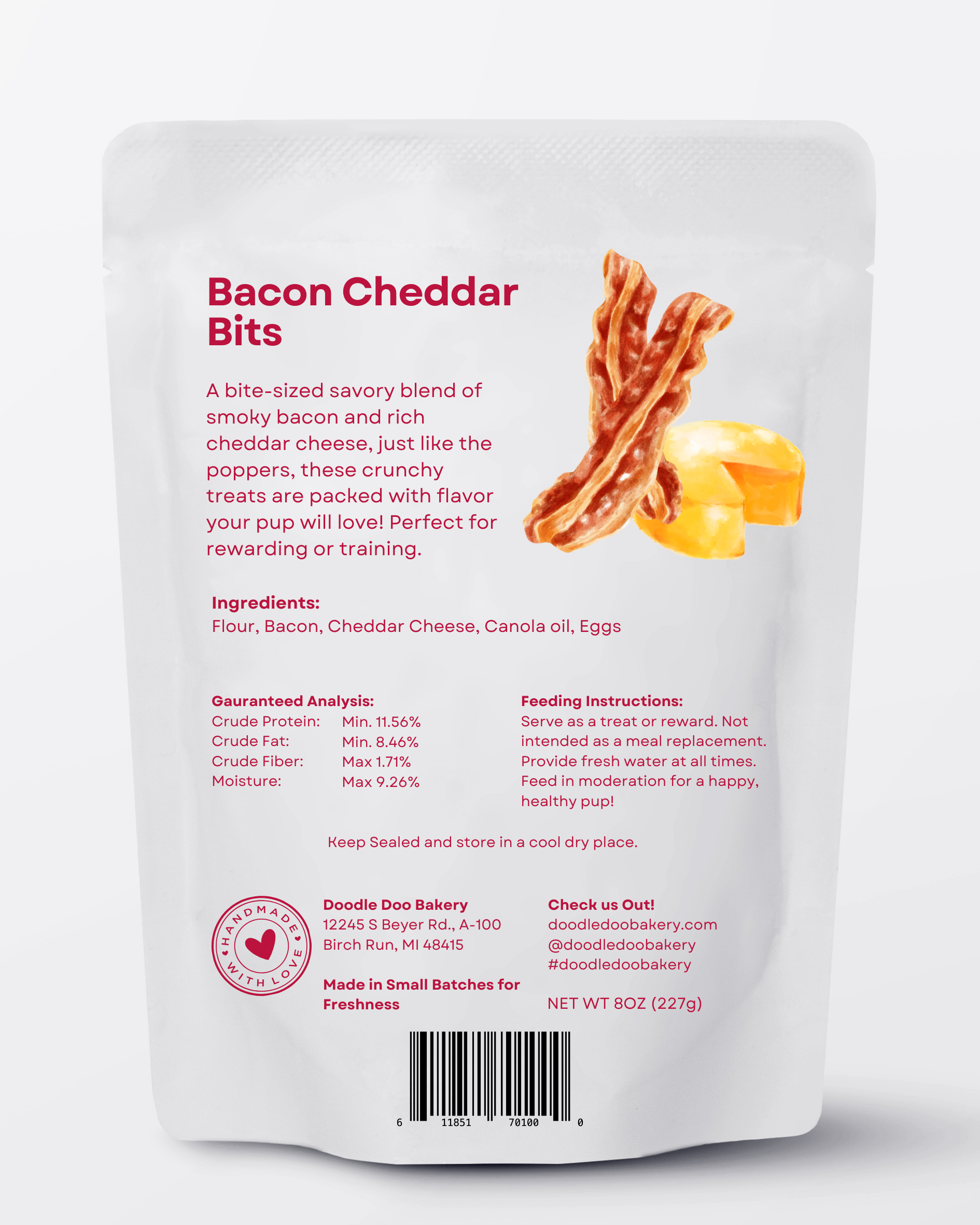 Homemade Dog Treats - 🥓 Bacon Cheddar Bits Treat 1/2lb by Doodle Doo Bakery
