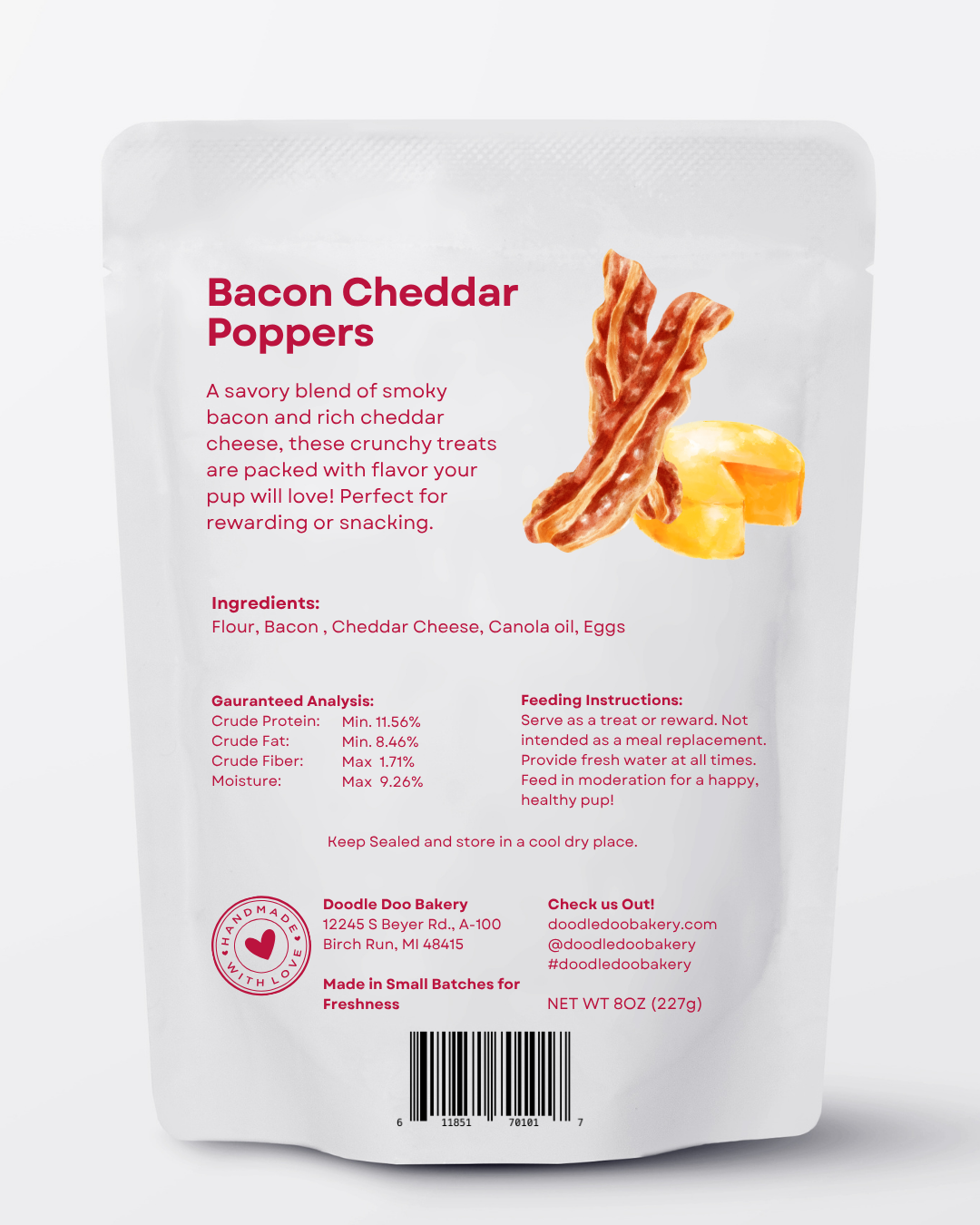 🥓 Homemade Dog Treats - Bacon Cheddar Poppers Treat 1/2lb by Doodle Doo Bakery