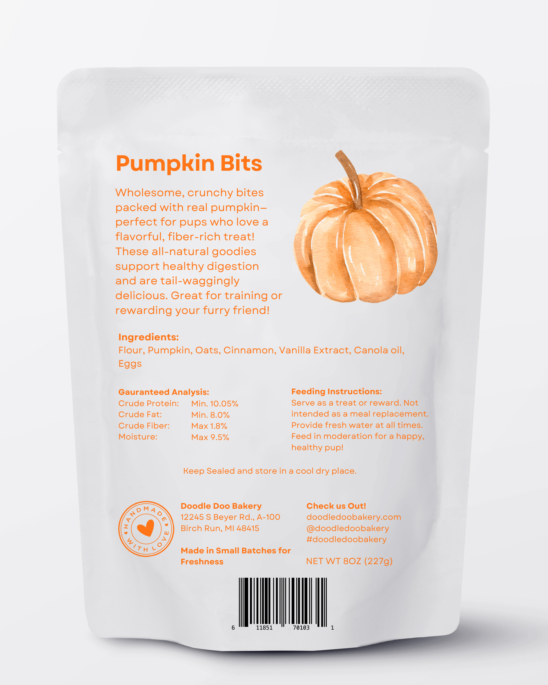 Homemade Dog Treats - 🎃 Pumpkin Bits Dog Biscuits 1/2lb by Doodle Doo Bakery