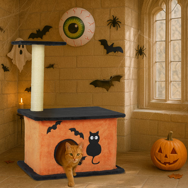 Halloween Cat Tree,  For Indoor Cats, Large Platform, Sisal Scratching Post,