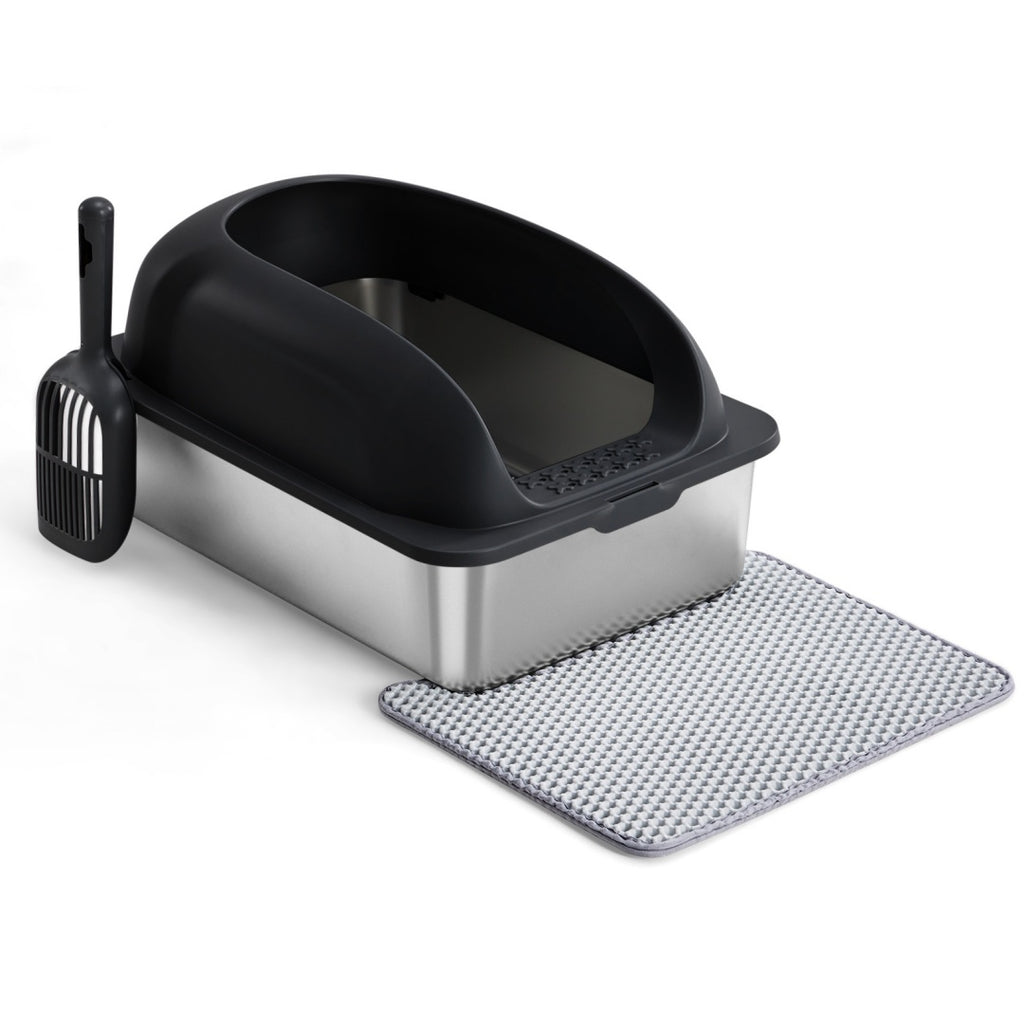 Stainless Steel Cat Litter Box With Lid, Large Cat Litter Box For Big Cats, Scoop And Mat Included by VetsPetStore