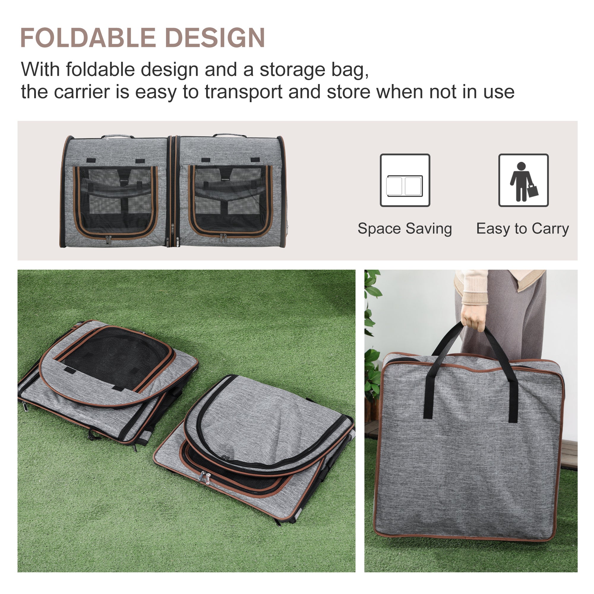 Portable Soft-sided Cat Carrier With Divider, Two Compartments, Padded And Storage Bag, Grey by VetsPetStore