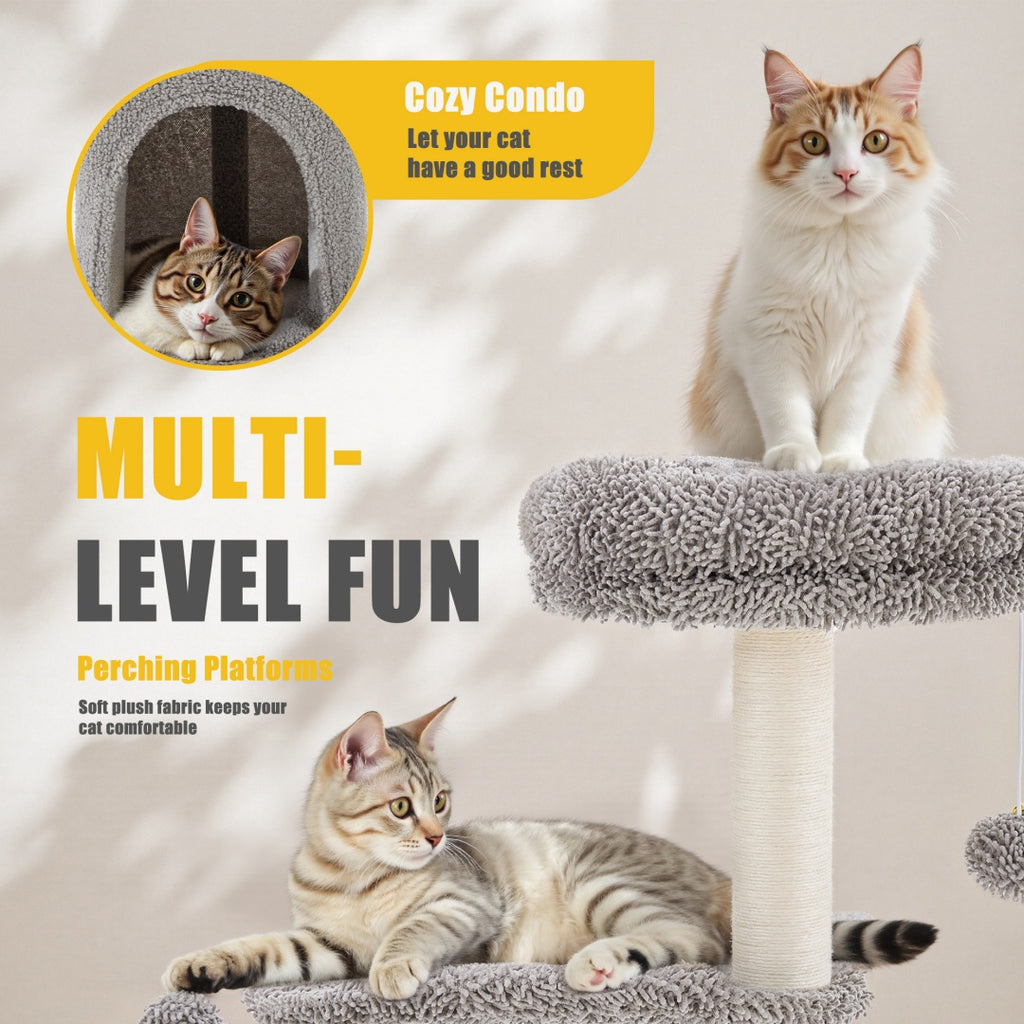Small Cat Tree Tower, 33 Cat Scratching Post With Curved Bed by VetsPetStore